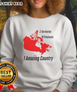 Canada map sweatshirt featuring 3 territories and 10 provinces, showcasing the beauty of this amazing country.