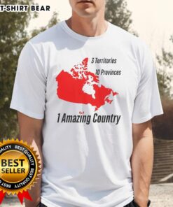 Canada map T-shirt featuring 3 territories and 10 provinces, showcasing the beauty of this amazing country.