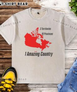 Canada map design on a washed t-shirt featuring 3 territories and 10 provinces, showcasing the beauty of Canada.
