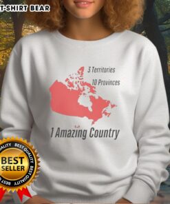 Official sweatshirt featuring 3 territories and 10 provinces of Canada, celebrating 1 amazing country in stylish design.