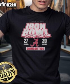Official Alabama Crimson Tide Iron Bowl Champions T-Shirt celebrating 27-20 victory over Auburn Tigers, November 29, 2025.