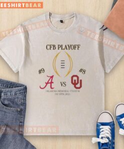 Official Alabama Crimson Tide vs Oklahoma Sooners 2025 College Football Playoff matchup washed t-shirt design.