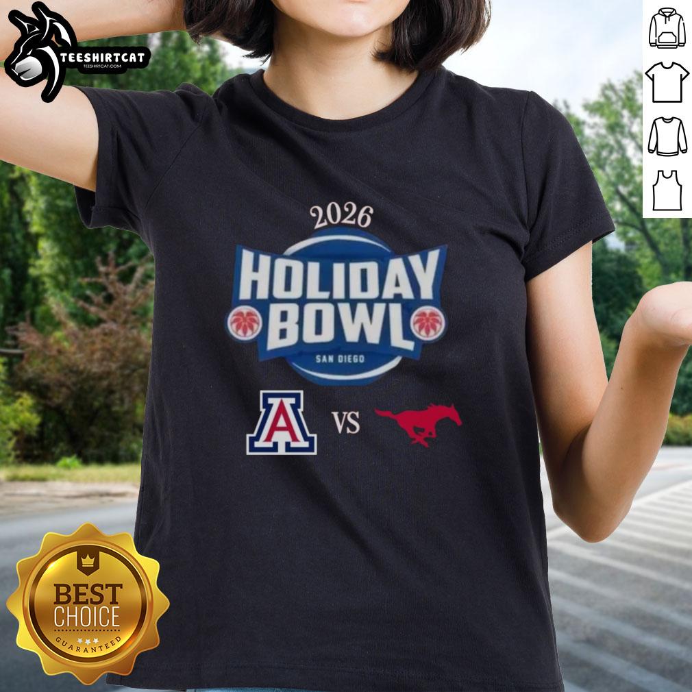 official-arizona-wildcats-vs-smu-mustangs-2026-holiday-bowl-matchup-ladies-tee Official Arizona Wildcats vs SMU Mustangs 2026 Holiday Bowl matchup ladies tee featuring team logos and vibrant design.