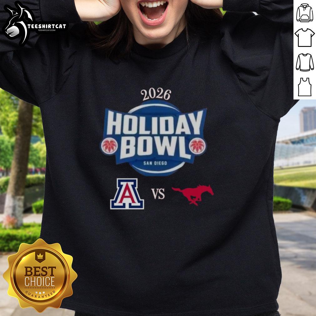official-arizona-wildcats-vs-smu-mustangs-2026-holiday-bowl-matchup-sweatshirt Official Arizona Wildcats vs SMU Mustangs 2026 Holiday Bowl matchup sweatshirt featuring team logos and festive design.