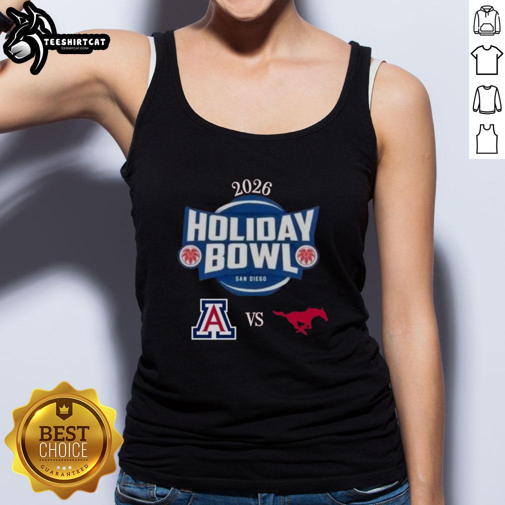 official-arizona-wildcats-vs-smu-mustangs-2026-holiday-bowl-matchup-tank-top Official Arizona Wildcats vs SMU Mustangs 2026 Holiday Bowl matchup tank top featuring team logos and festive design.