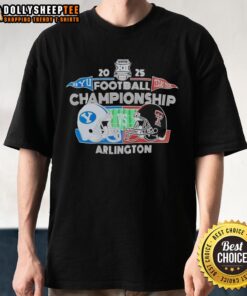 Official Big 12 Championship BYU vs Texas Tech Arlington helmets T-shirt featuring team logos and vibrant colors.