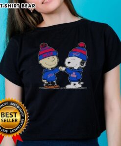 Alt Text: Official Buffalo Bills Snoopy and Charlie Brown Best Friends ladies tee featuring playful graphic design.