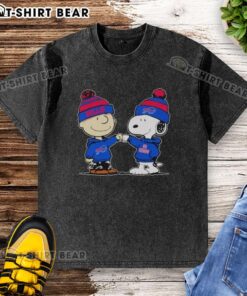 Alt Text: Official Buffalo Bills Snoopy and Charlie Brown Best Friends washed t-shirt featuring vibrant graphics and soft fabric.