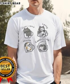 Official Cat-Puccino Coffee Cats Cute T-Shirt featuring adorable cat graphics and a coffee theme for cat lovers.