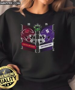 Official Central Michigan Chippewas vs Northwestern Wildcats sweatshirt featuring team logos and vibrant colors.