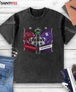Official Central Michigan Chippewas vs Northwestern Wildcats washed t-shirt featuring team logos and vibrant colors.