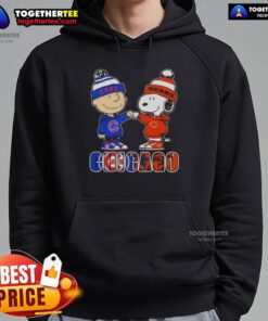 Official Charlie Brown Fist Bump Hoodie featuring Snoopy, celebrating Chicago sports with Cubs and Bears themes.