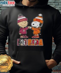 Official Charlie Brown Fist Bump hoodie featuring Snoopy, Florida City Sports, Seminoles, and Tampa Bay Buccaneers design.
