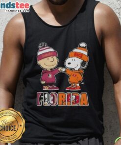 Official Charlie Brown fist bump with Snoopy on a Florida City sports Seminoles tank top, perfect for Tampa Bay Buccaneers fans.