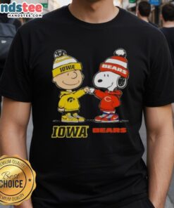 Official Charlie Brown Fist Bump Snoopy T-Shirt featuring Iowa Hawks and Chicago Bears graphics. Perfect for fans!