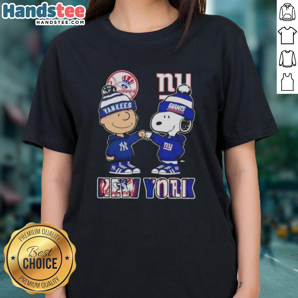 official-charlie-brown-fist-bump-snoopy-new-york-city-sports-yankees-x-giants-skyline-ladies-tee Official Charlie Brown fist bump with Snoopy in New York City skyline, featuring Yankees and Giants. Ladies tee design.