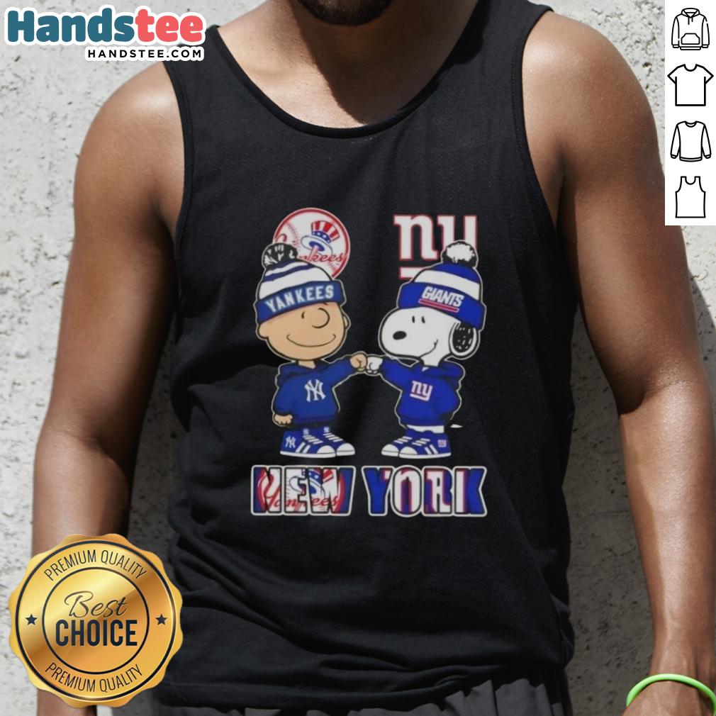 official-charlie-brown-fist-bump-snoopy-new-york-city-sports-yankees-x-giants-skyline-tank-top Official Charlie Brown fist bump with Snoopy, NYC skyline, featuring Yankees and Giants, on a stylish tank top.