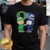 Alt Text: Official Charlie Brown fist bump Snoopy graphic on Oregon Ducks X Seattle Seahawks T-shirt for fans.