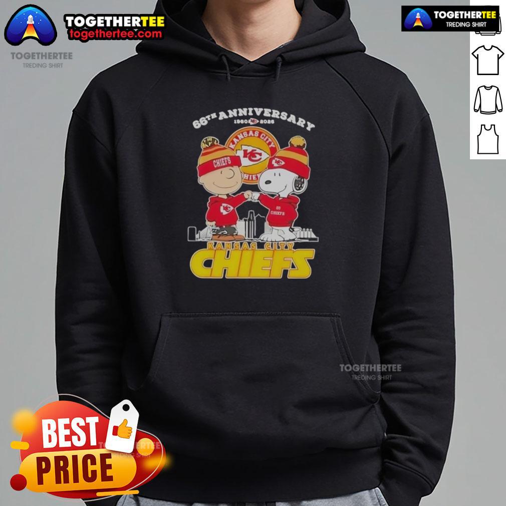 Official Charlie Brown Touch Hand Snoopy X Kansas City Chiefs 66th Anniversary 1960 2026 Skyline Hoodie Alt Text: Official Charlie Brown Touch Hand Snoopy X Kansas City Chiefs 66th Anniversary Skyline Hoodie design featuring iconic characters.