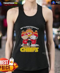 Official Charlie Brown Touch Hand Snoopy X Kansas City Chiefs Skyline Tank Top for the 66th Anniversary 1960-2026.