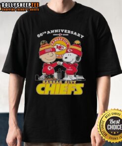 Official Charlie Brown X Snoopy 66th Anniversary T-Shirt featuring Kansas City Chiefs skyline, celebrating 1960-2026.