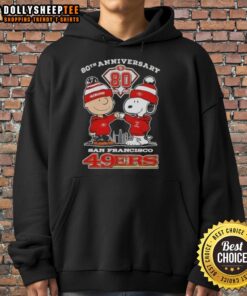 Alt Text: Official Charlie Brown X Snoopy 80th Anniversary hoodie featuring San Francisco 49ers skyline design, 1946-2026.