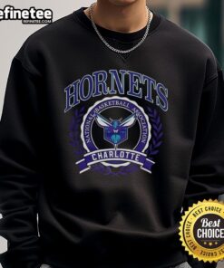 Alt Text: Official Charlotte Hornets NBA logo in laurel wreath frame on a retro sweatshirt design, showcasing team spirit.