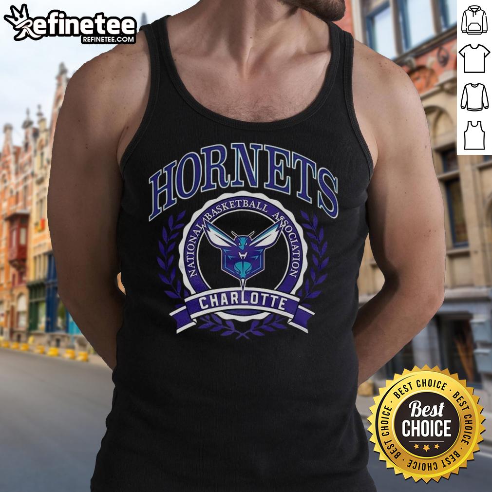 official-charlotte-hornets-national-basketball-association-logo-laurel-wreath-frame-retro-tank-top Retro tank top featuring the official Charlotte Hornets NBA logo in a laurel wreath frame, perfect for basketball fans.