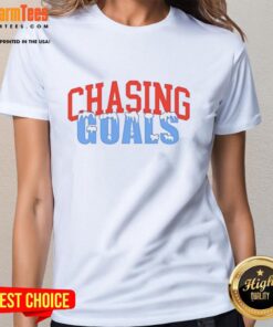 Official Chasing Goals Ice Ladies Tee in vibrant colors, showcasing a stylish design for women's casual wear.
