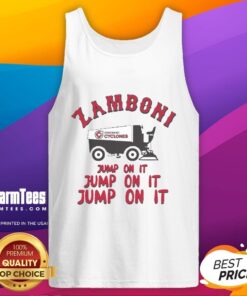Alt Text: Official Cincinnati Cyclones Zamboni tank top featuring team colors and logo, perfect for fans and casual wear.