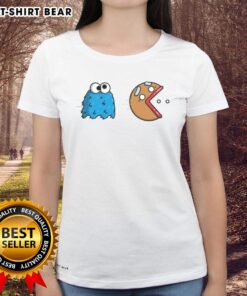 Alt Text: Official Cookie Monster Cookie Man Pacman Ladies Tee featuring colorful graphic design and playful character.