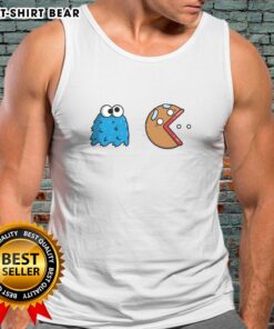 Official Cookie Monster Cookie Man Pacman tank top featuring vibrant graphics and a fun, playful design for fans.