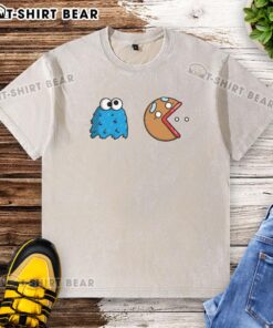 Official Cookie Monster Cookie Man Pacman washed t-shirt featuring vibrant graphics and a comfortable fit for fans.