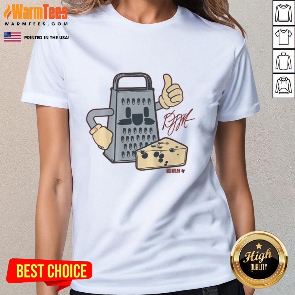official-d-j-moore-cheese-grater-ladies-tee Alt Text: D.J. Moore Cheese Grater Ladies Tee featuring a playful design, perfect for fans and casual wear.