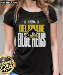 Official Delaware Blue Hens 2025 Ventures Bowl ladies tee featuring team logo and vibrant colors for female fans.