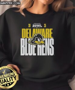 Official Delaware Blue Hens 2025 Ventures Bowl Sweatshirt featuring vibrant team colors and logo for fans.