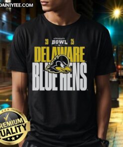 Official Delaware Blue Hens 2025 68 Ventures Bowl T-Shirt featuring vibrant team colors and logo on a stylish design.