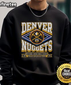 Official Denver Nuggets heater sweatshirt featuring team colors and logo, perfect for fans to show support.