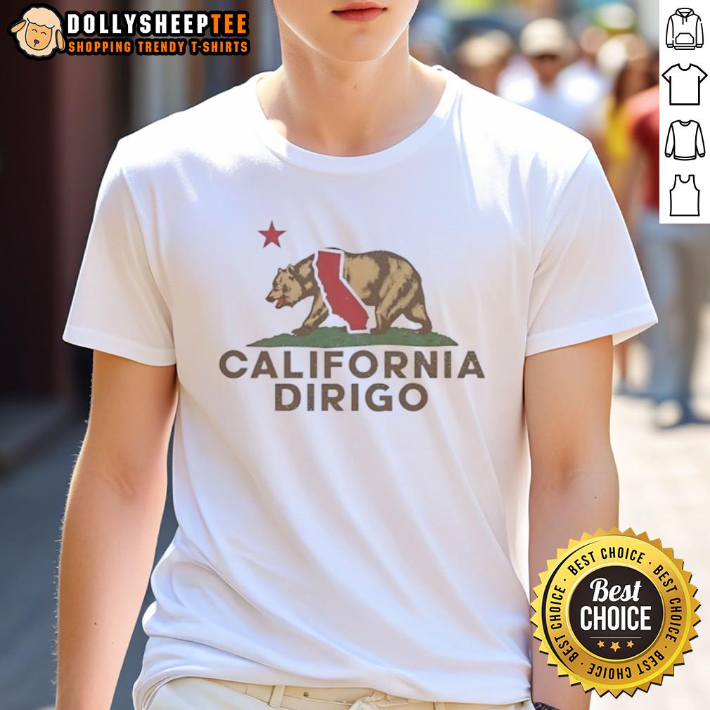 Official Dirigo California Bear California Republic Wordplay Vintage T Shirt Alt Text: Vintage Dirigo California Bear T-Shirt featuring California Republic wordplay, perfect for proud Californians.