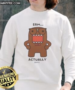 Official Domo Kun Erm Actually Monster Cartoon Sweatshirt featuring colorful graphics and a cozy design.
