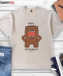 Alt Text: Official Domo Kun Erm Actually Monster Cartoon washed t-shirt featuring a vibrant Domo Kun design and playful graphics.