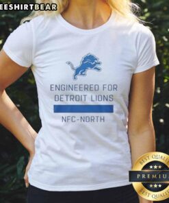 Official Engineered for Detroit Lions NFC North Ladies Tee in blue, featuring team logo and stylish design for female fans.