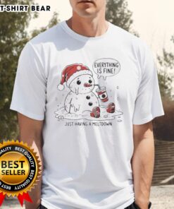 Alt Text: Official Everything Is Fine Meltdown Christmas T-Shirt featuring a humorous design perfect for holiday celebrations.