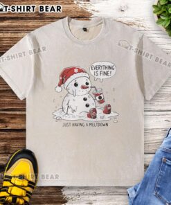Official Everything Is Fine Meltdown Christmas Washed T-Shirt featuring a playful design for holiday cheer and comfort.