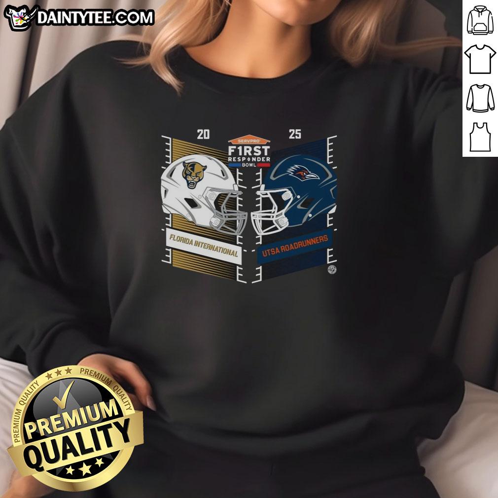 official-florida-international-vs-utsa-roadrunners-2025-servpro-first-responder-bowl-helmet-sweatshirt Alt Text: Official Florida International vs UTSA Roadrunners 2025 Servpro First Responder Bowl helmet sweatshirt design.