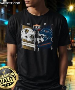 Official Florida International vs UTSA Roadrunners 2025 Servpro First Responder Bowl helmet t-shirt design featuring team logos.