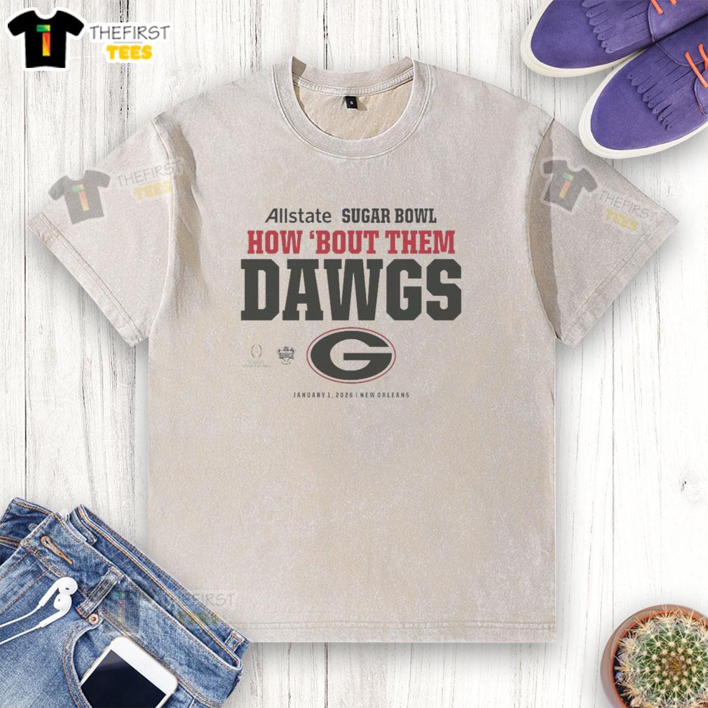 official-georgia-bulldogs-2025-allstate-sugar-bowl-how-e28098bout-the-dawgs-washed-t-shirt Official Georgia Bulldogs 2025 Allstate Sugar Bowl 'How 'Bout The Dawgs' washed t-shirt in red and black design.