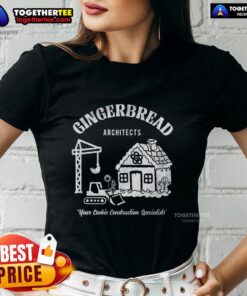 Official Gingerbread Architects Ladies Tee featuring a fun cookie construction design, perfect for baking enthusiasts.