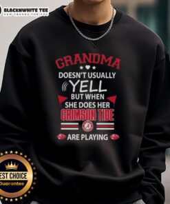 Cozy sweatshirt featuring 'Grandma Doesn't Usually Yell' design, perfect for Alabama Crimson Tide fans on game day.