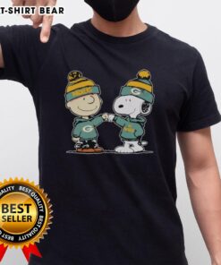 Alt Text: Official Green Bay Packers Snoopy and Charlie Brown Best Friends T-Shirt featuring iconic characters in team colors.